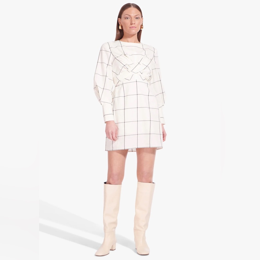 STAUD
MINI CROSSHILL DRESS IVORY WINDOWPANE